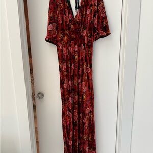 Johnny Was Red and Black Flutter Sleeve Maxi Gown